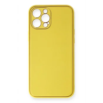 Mey İthalat®   iPhone 12 Pro Kılıf Coco Deri Silikon Kapak - Sarı