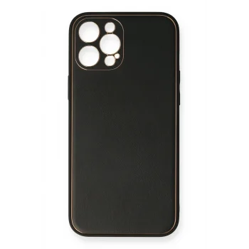 Mey İthalat®   iPhone 12 Pro Kılıf Coco Deri Silikon Kapak - Siyah
