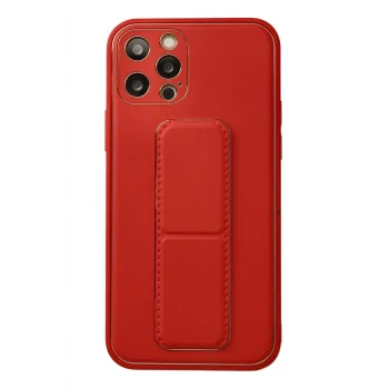 Mey İthalat®   iPhone 12 Pro Kılıf Coco Deri Standlı Kapak - Kırmızı