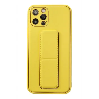 Mey İthalat®   iPhone 12 Pro Kılıf Coco Deri Standlı Kapak - Sarı