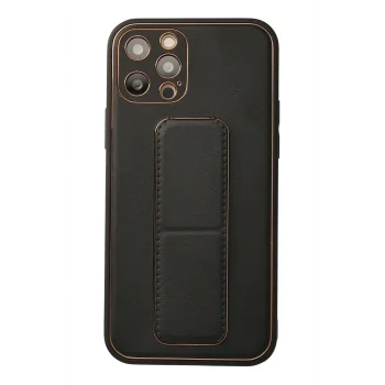 Mey İthalat®   iPhone 12 Pro Kılıf Coco Deri Standlı Kapak - Siyah