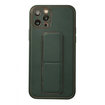 Mey İthalat®   iPhone 12 Pro Kılıf Coco Deri Standlı Kapak - Yeşil