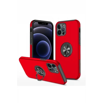 Mey İthalat®   iPhone 12 Pro Kılıf Elit Yüzüklü Kapak - Kırmızı