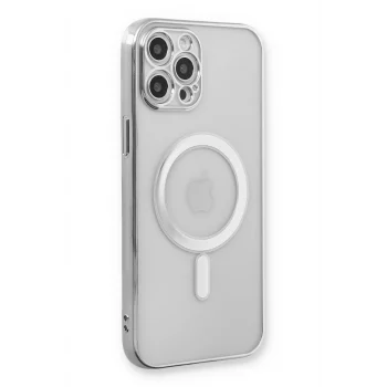 Mey İthalat®   iPhone 12 Pro Kılıf Magneticsafe Lazer Silikon - Gümüş