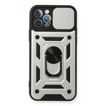 Mey İthalat®   iPhone 12 Pro Kılıf Pars Lens Yüzüklü Silikon - Gümüş