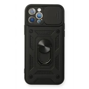 Mey İthalat®   iPhone 12 Pro Kılıf Pars Lens Yüzüklü Silikon - Siyah