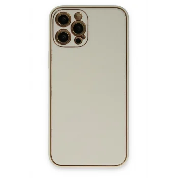 Mey İthalat®   iPhone 12 Pro Max Kılıf Coco Deri Silikon Kapak - Beyaz