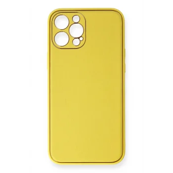 Mey İthalat®   iPhone 12 Pro Max Kılıf Coco Deri Silikon Kapak - Sarı