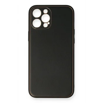 Mey İthalat®   iPhone 12 Pro Max Kılıf Coco Deri Silikon Kapak - Siyah