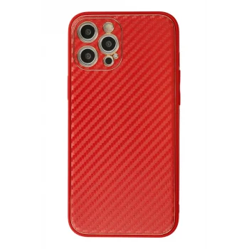 Mey İthalat®   iPhone 12 Pro Max Kılıf Coco Karbon Silikon - Kırmızı
