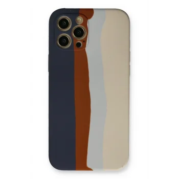 Mey İthalat®   iPhone 12 Pro Max Kılıf Ebruli Lansman Silikon - Lacivert-Krem