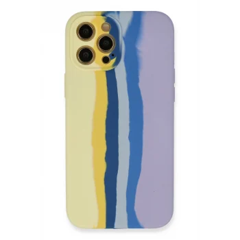 Mey İthalat®   iPhone 12 Pro Max Kılıf Ebruli Lansman Silikon - Sarı-Lila