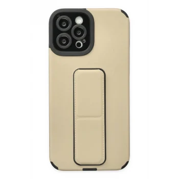 Mey İthalat®   iPhone 12 Pro Max Kılıf Mega Standlı Silikon - Gold