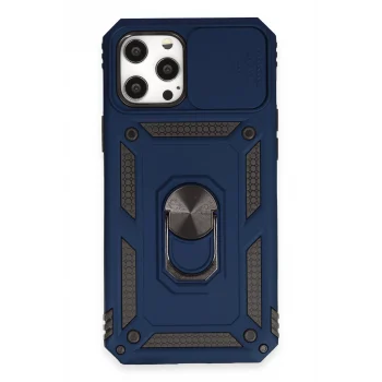 Mey İthalat®   iPhone 12 Pro Max Kılıf Pars Lens Yüzüklü Silikon - Lacivert