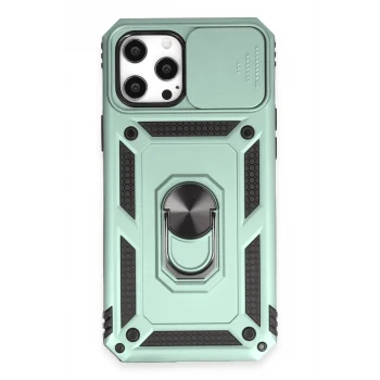 Mey İthalat®   iPhone 12 Pro Max Kılıf Pars Lens Yüzüklü Silikon - Yeşil