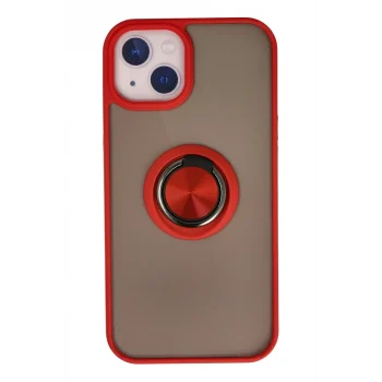 Mey İthalat®   iPhone 13 Kılıf Montreal Yüzüklü Silikon Kapak - Kırmızı