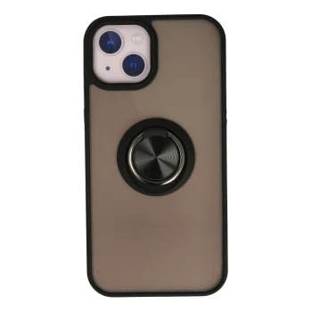 Mey İthalat®   iPhone 13 Kılıf Montreal Yüzüklü Silikon Kapak - Siyah