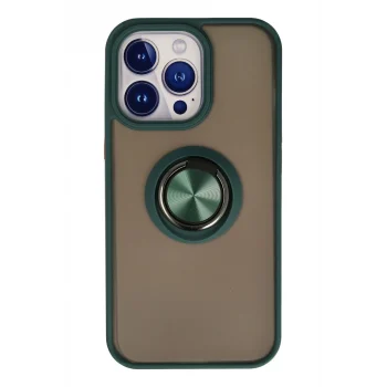 Mey İthalat®   iPhone 13 Pro Kılıf Montreal Yüzüklü Silikon Kapak - Yeşil