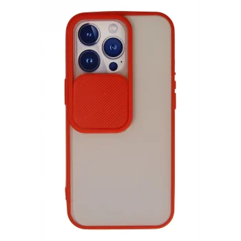 Mey İthalat®   iPhone 13 Pro Kılıf Palm Buzlu Kamera Sürgülü Silikon - Kırmızı