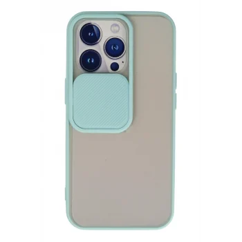 Mey İthalat®   iPhone 13 Pro Kılıf Palm Buzlu Kamera Sürgülü Silikon - Turkuaz