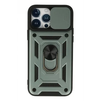 Mey İthalat®   iPhone 13 Pro Kılıf Pars Lens Yüzüklü Silikon - Yeşil
