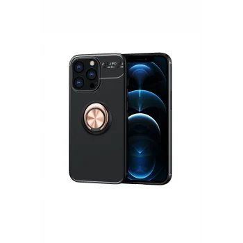 Mey İthalat®   iPhone 13 Pro Kılıf Range Yüzüklü Silikon - Siyah-Gold
