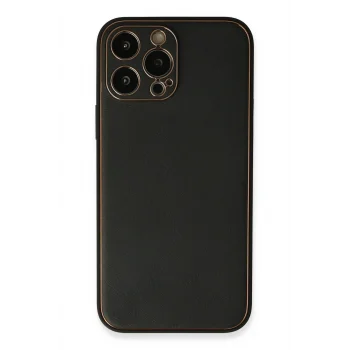 Mey İthalat®   iPhone 13 Pro Max Kılıf Coco Deri Silikon Kapak - Siyah