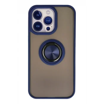 Mey İthalat®   iPhone 13 Pro Max Kılıf Montreal Yüzüklü Silikon Kapak - Lacivert