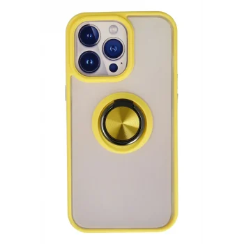 Mey İthalat®   iPhone 13 Pro Max Kılıf Montreal Yüzüklü Silikon Kapak - Sarı