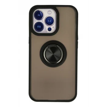Mey İthalat®   iPhone 13 Pro Max Kılıf Montreal Yüzüklü Silikon Kapak - Siyah
