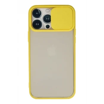 Mey İthalat®   iPhone 13 Pro Max Kılıf Palm Buzlu Kamera Sürgülü Silikon - Sarı