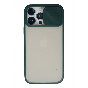 Mey İthalat®   iPhone 13 Pro Max Kılıf Palm Buzlu Kamera Sürgülü Silikon - Yeşil