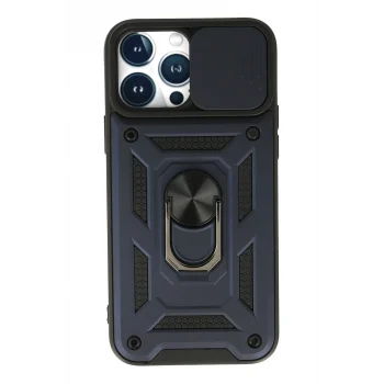 Mey İthalat®   iPhone 13 Pro Max Kılıf Pars Lens Yüzüklü Silikon - Lacivert