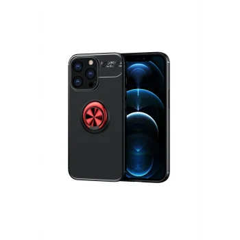 Mey İthalat®   iPhone 13 Pro Max Kılıf Range Yüzüklü Silikon - Siyah-Kırmızı
