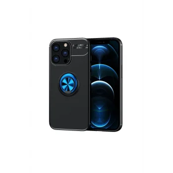 Mey İthalat®   iPhone 13 Pro Max Kılıf Range Yüzüklü Silikon - Siyah-Mavi