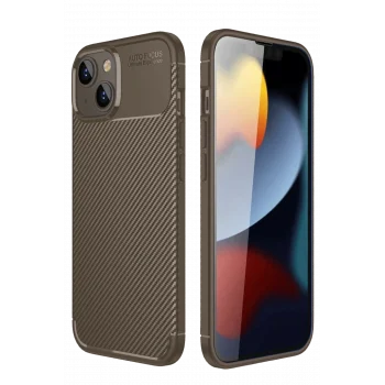 Mey İthalat®   iPhone 14 Kılıf Auto Focus Karbon Kapak - Kahverengi