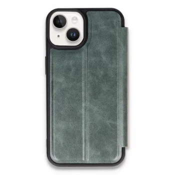 Mey İthalat®   iPhone 14 Kılıf Flip Cover - Koyu Yeşil