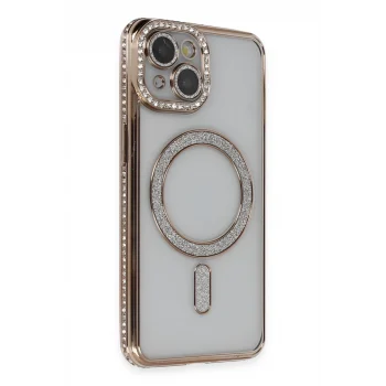 Mey İthalat®   iPhone 14 Kılıf Joke Simli Magneticsafe Kılıf - Gold