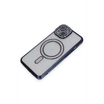 Mey İthalat®   iPhone 14 Kılıf Joke Simli Magneticsafe Kılıf - Lacivert