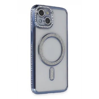 Mey İthalat®   iPhone 14 Kılıf Joke Simli Magneticsafe Kılıf - Mavi