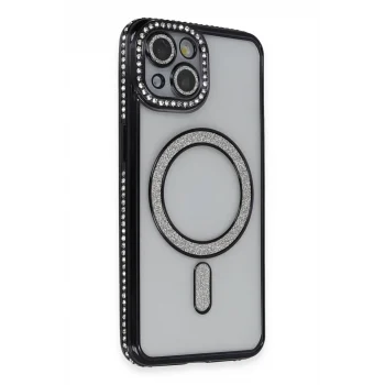 Mey İthalat®   iPhone 14 Kılıf Joke Simli Magneticsafe Kılıf - Siyah