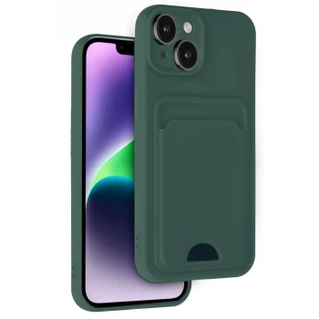 Mey İthalat®   iPhone 14 Kılıf Kelvin Kartvizitli Silikon - Koyu Yeşil
