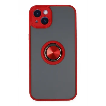 Mey İthalat®   iPhone 14 Kılıf Montreal Yüzüklü Silikon Kapak - Kırmızı