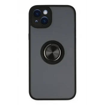 Mey İthalat®   iPhone 14 Kılıf Montreal Yüzüklü Silikon Kapak - Siyah