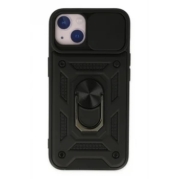 Mey İthalat®   iPhone 14 Kılıf Pars Lens Yüzüklü Silikon - Siyah