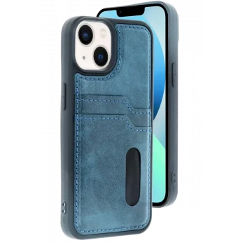 Mey İthalat®   iPhone 14 Kılıf Sara Kartvizitli Deri Kılıf - Lacivert