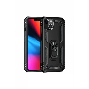 Mey İthalat®   iPhone 14 Kılıf Sofya Yüzüklü Silikon Kapak - Siyah