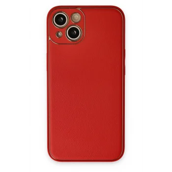 Mey İthalat®   iPhone 14 Plus Kılıf Coco Deri Silikon Kapak - Kırmızı