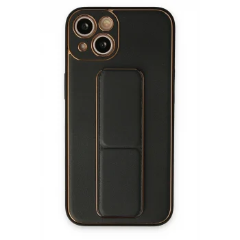 Mey İthalat®   iPhone 14 Plus Kılıf Coco Deri Standlı Kapak - Siyah