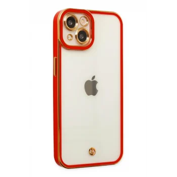 Mey İthalat®   iPhone 14 Plus Kılıf Liva Lens Silikon - Kırmızı